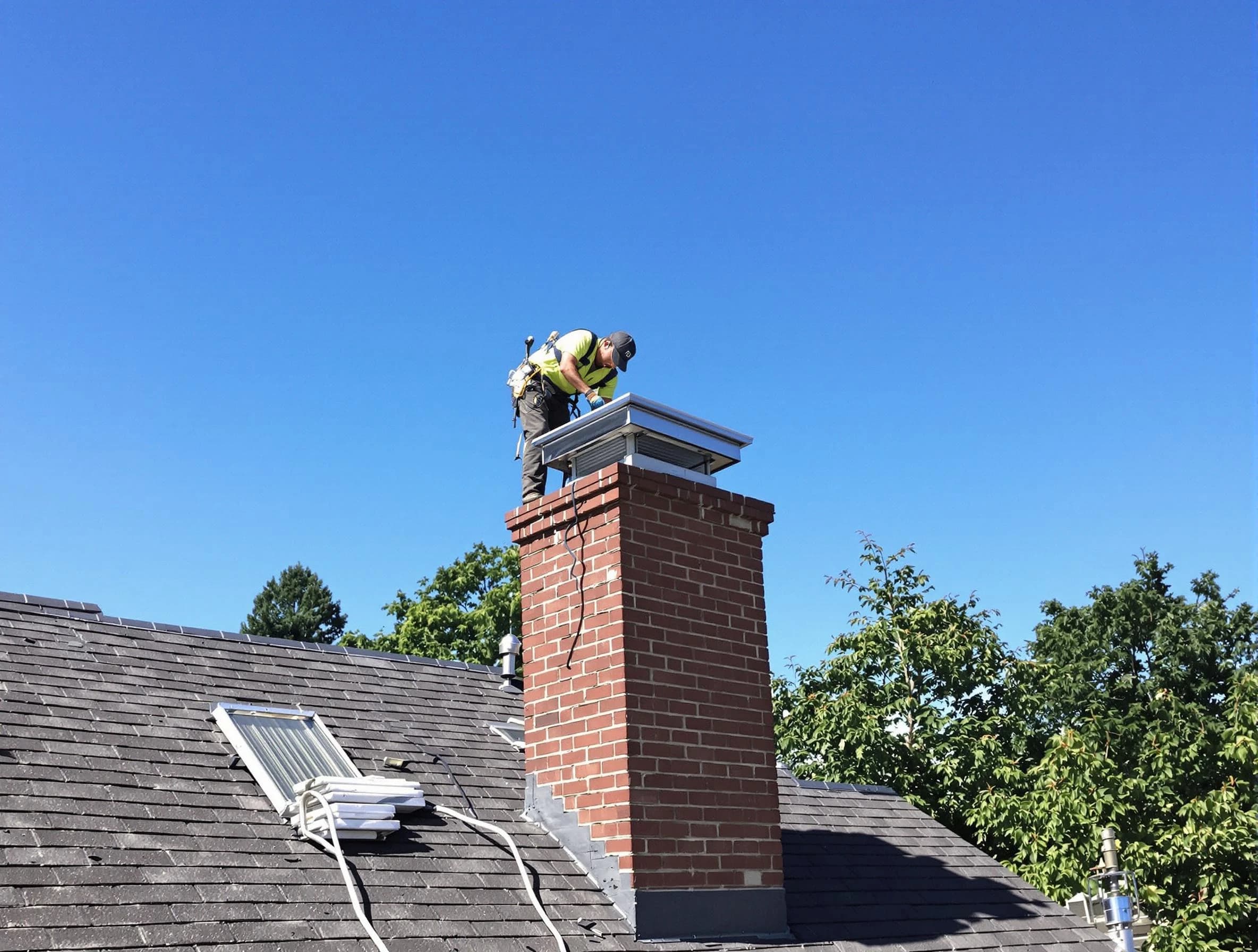 Meadow Lake Chimney Sweep technician measuring a chimney cap in Meadow Lake, NM