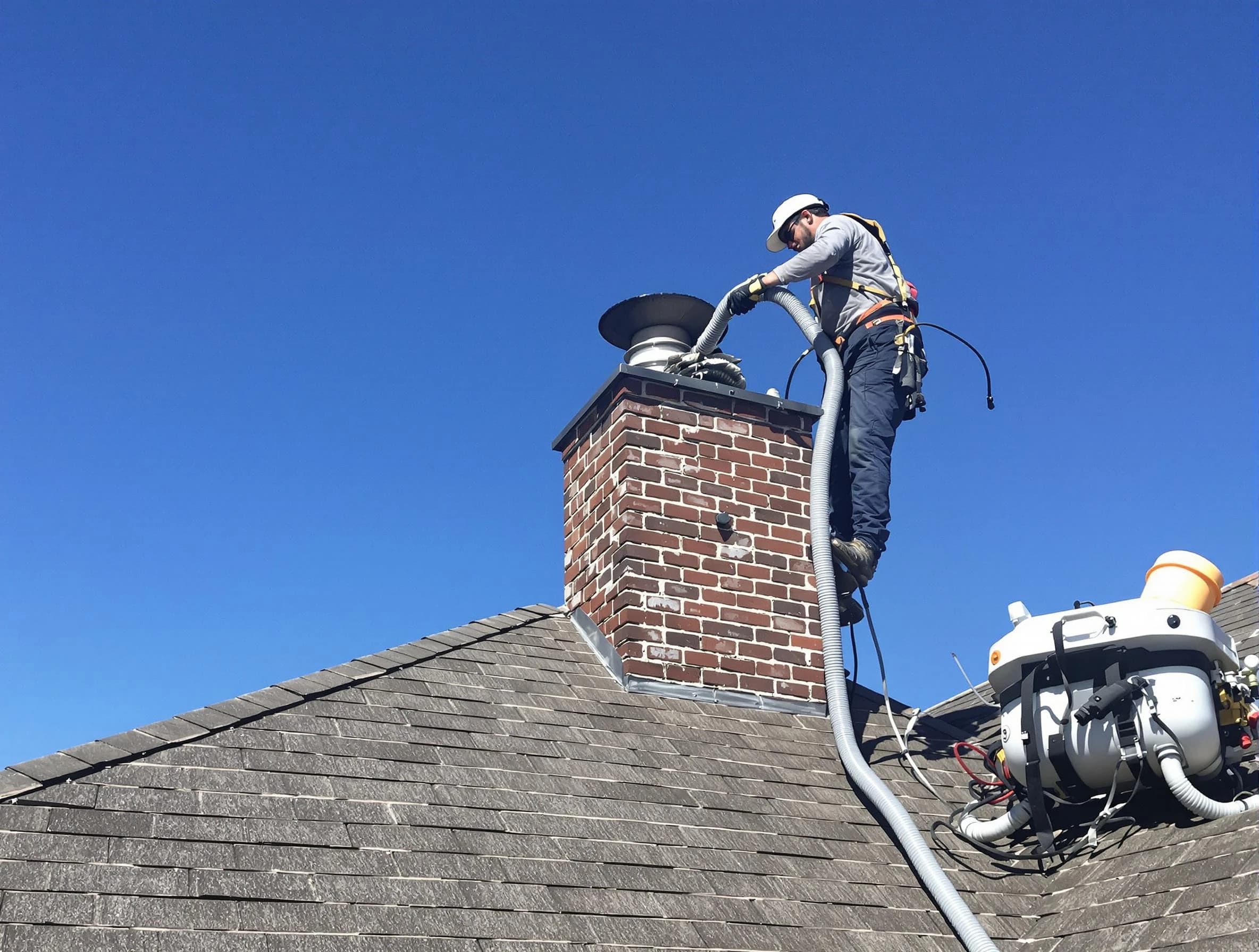 Dedicated Meadow Lake Chimney Sweep team member cleaning a chimney in Meadow Lake, NM