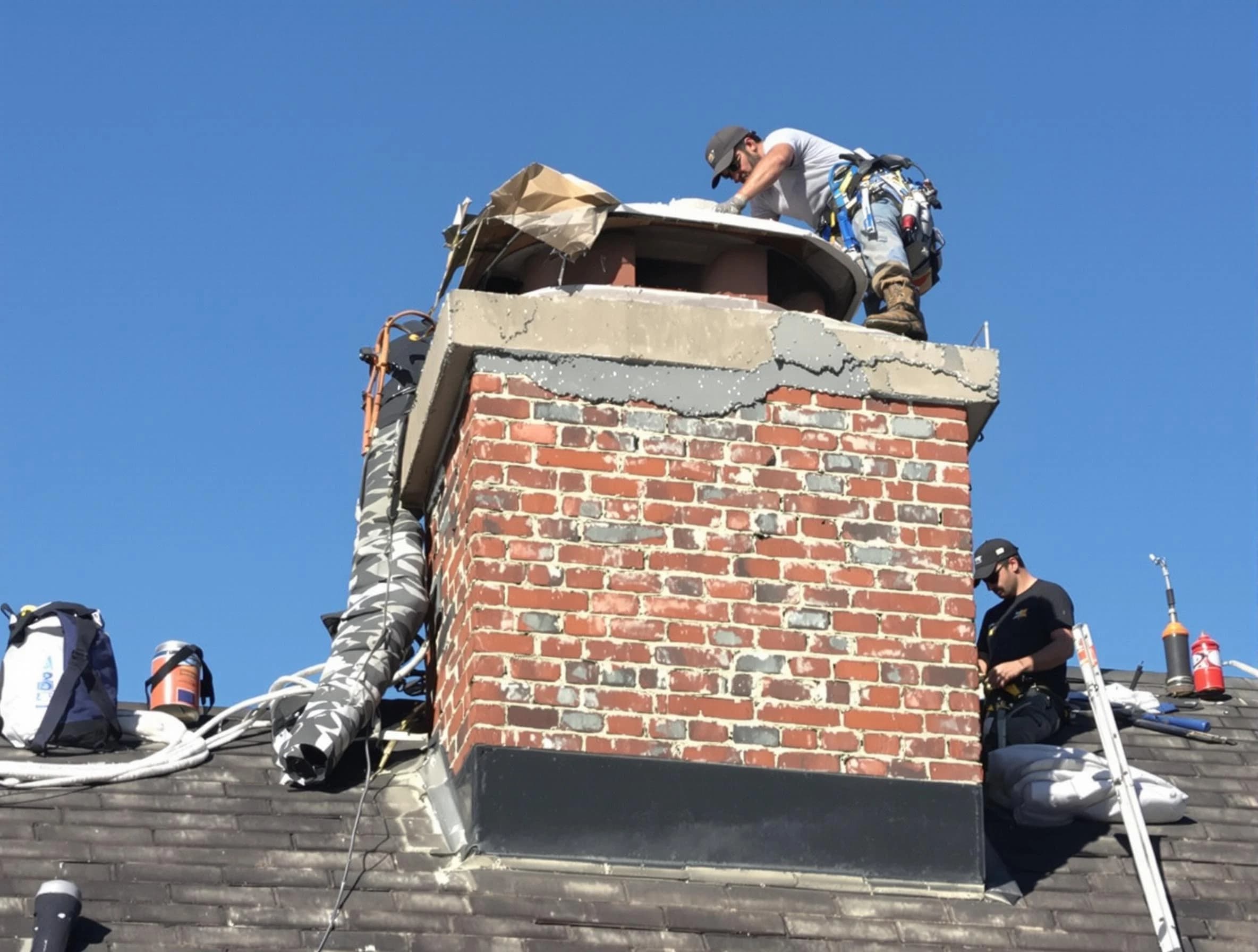 Meadow Lake Chimney Sweep installing a custom chimney crown in Meadow Lake, NM