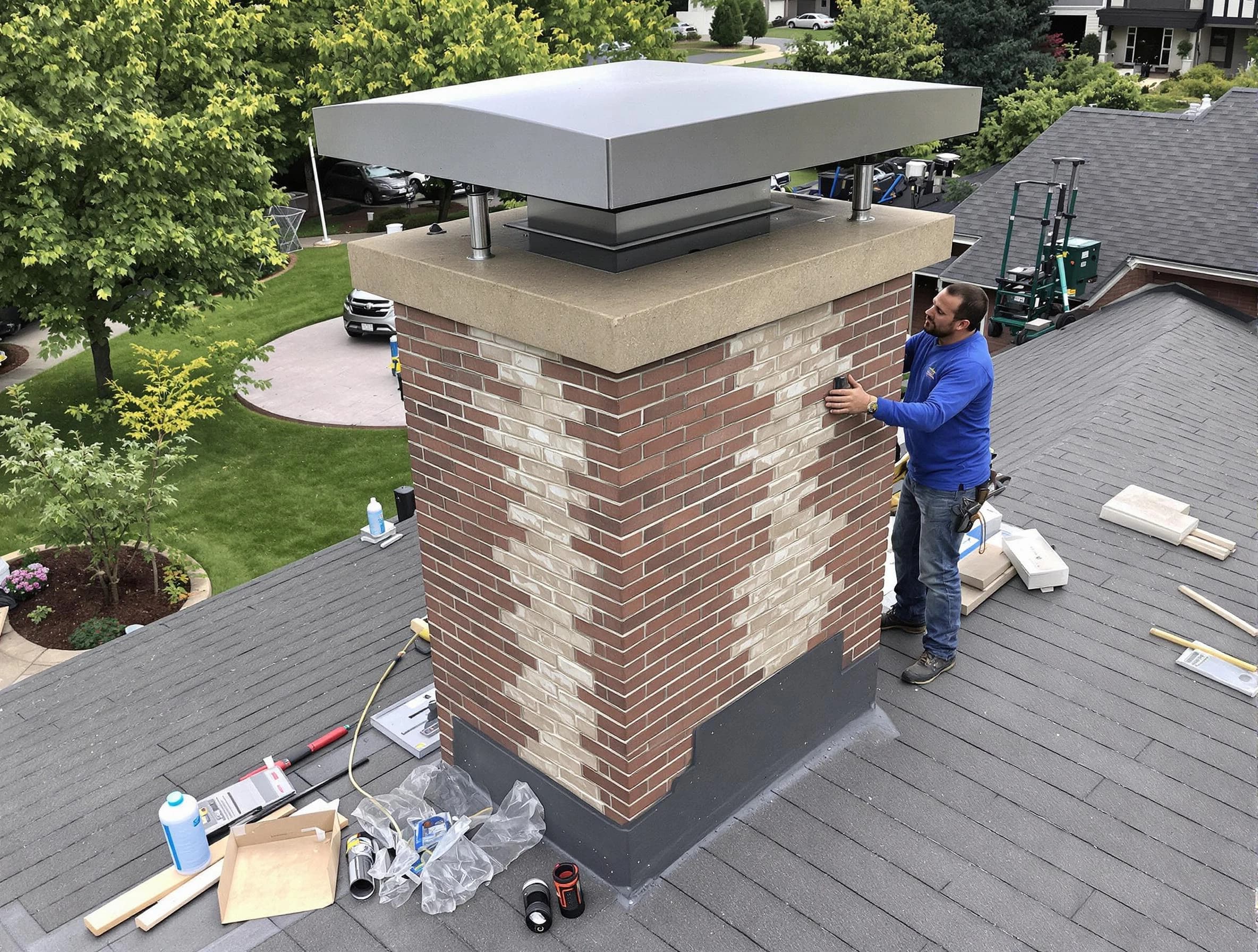 Meadow Lake Chimney Sweep team working on a custom chimney remodel in Meadow Lake, NM