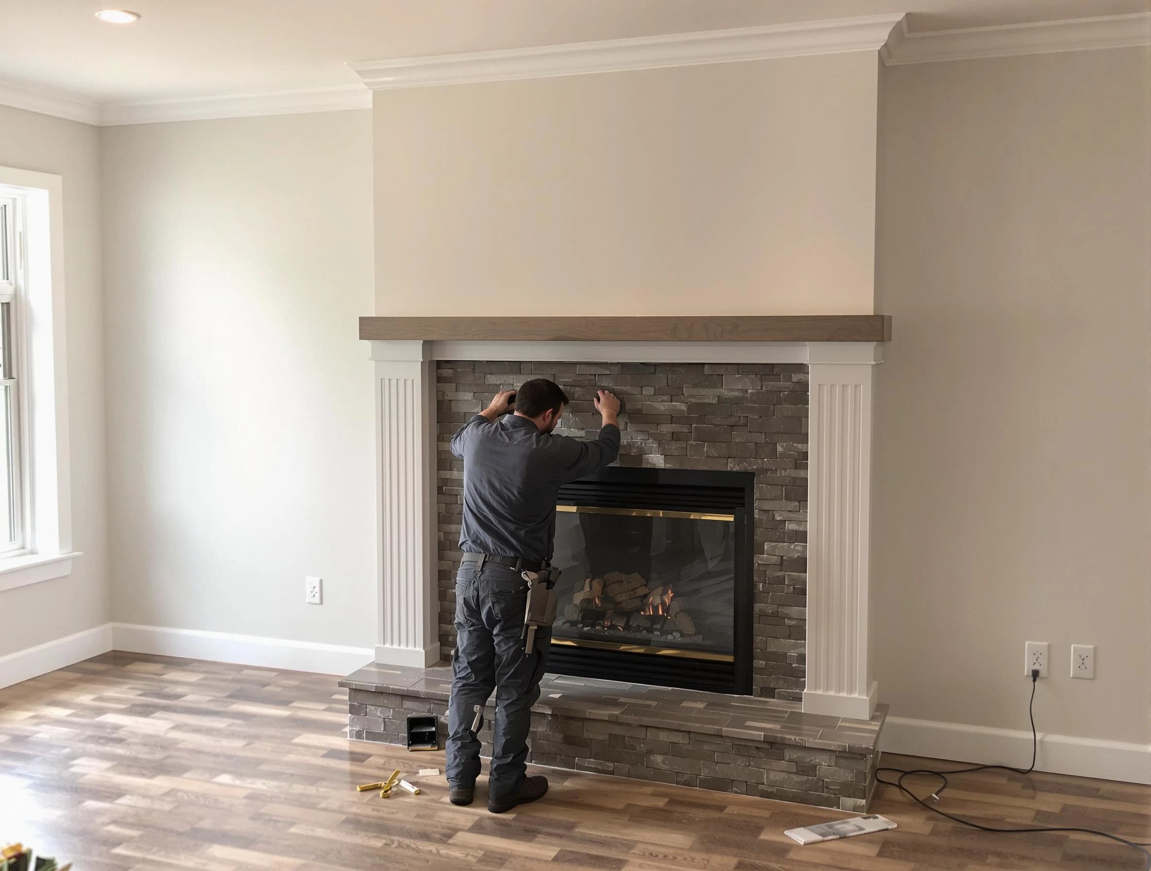 Meadow Lake Chimney Sweep finishing a custom fireplace install in Meadow Lake, NM
