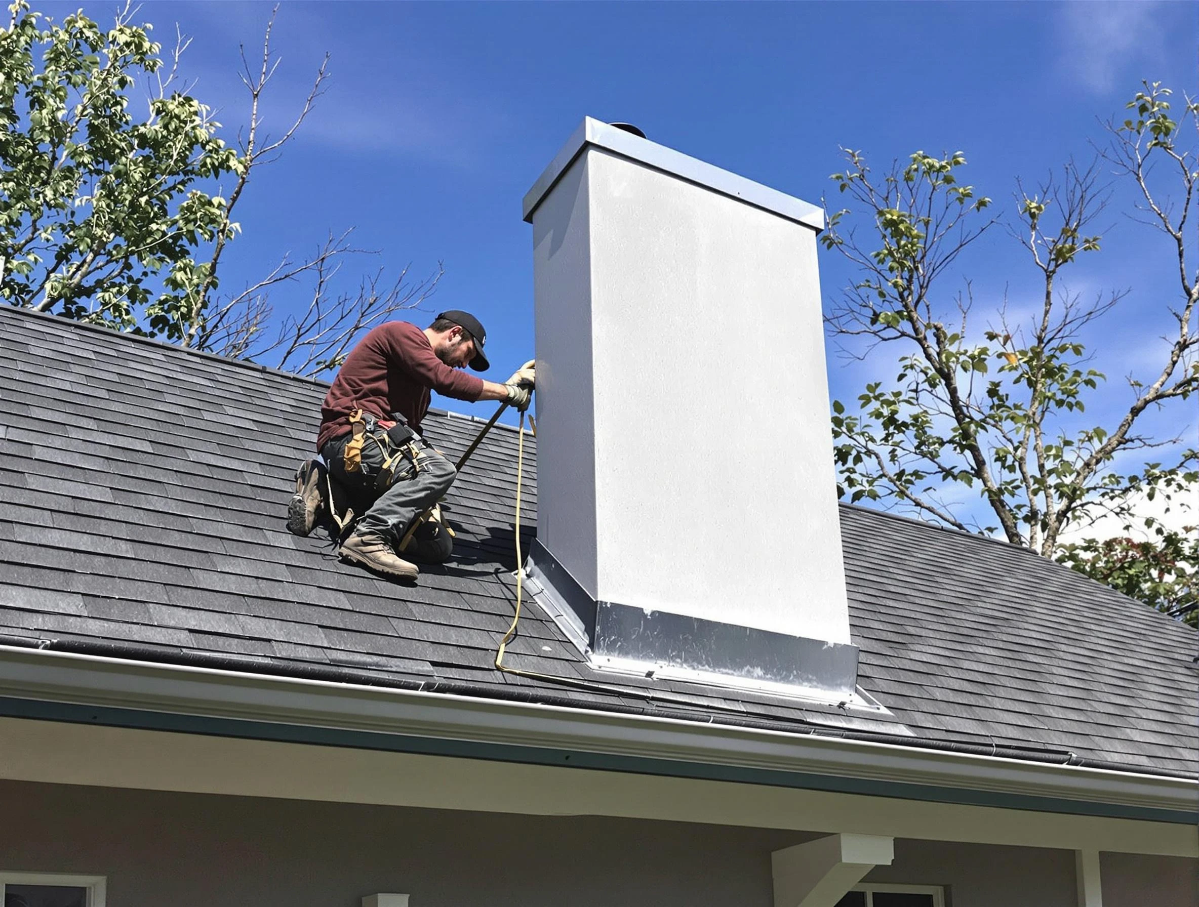 Meadow Lake Chimney Sweep team member finishing chimney construction in Meadow Lake, NM